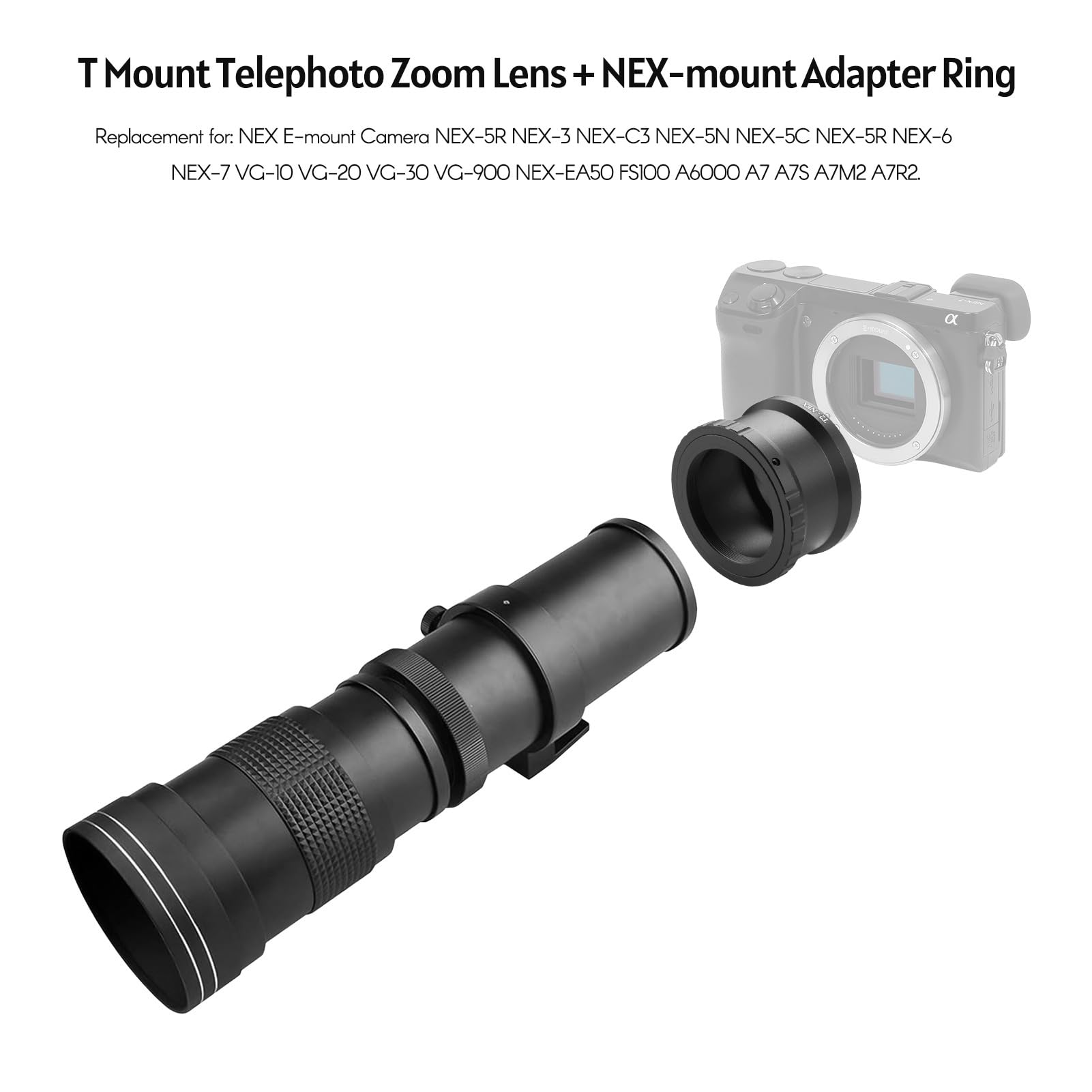 Super Teleobiektyw Zmiennoogniskowy, 420-800 Mm F/8.3-16, Aparat NEX z Mocowaniem E, Mocowanie T2, do Lustrzanek Jednoobiektywowych DSLR (BLACK)