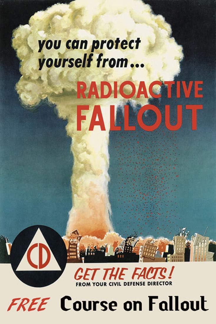 Fallout Civil Defense Atomic Bomb Shelter Art USA American Vintage Poster Repro 12" X 16" Image Size. We Have Other Sizes Available!