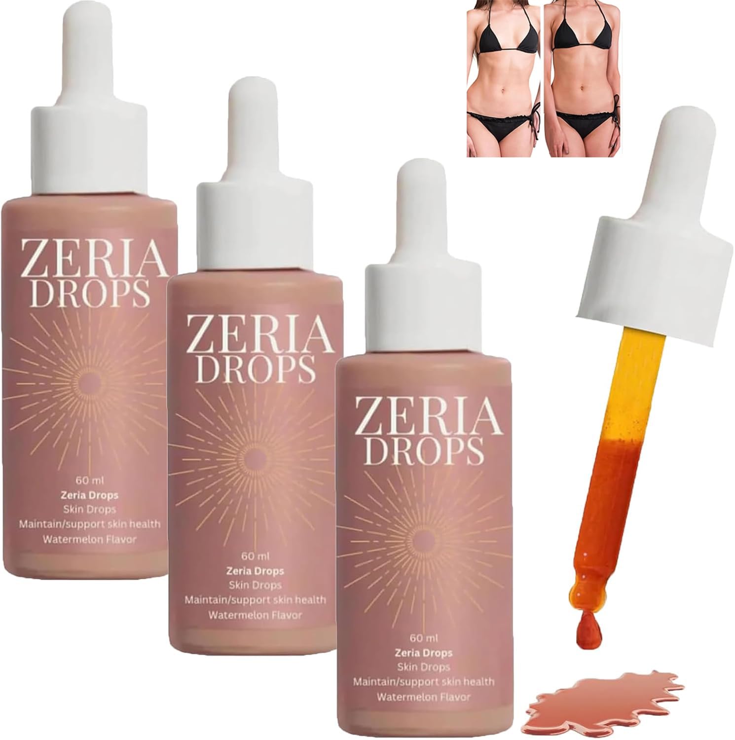 Gotas bronceadoras sin sol, Dolce Tan Love Drop, Zeria Tanning Drops U Drink, mejora tu tono natural de piel (3 piezas)