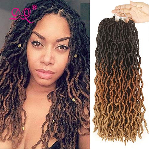 Wavy Locs Crochet Hair 18" Ombre Brown to Blonde Color 6Packs/Lot Goddess Locs 100% Kanekalon Fiber Faux Locs African Roots Dreadlocs Synthetic Braiding Afro Hair Extensions for Women
