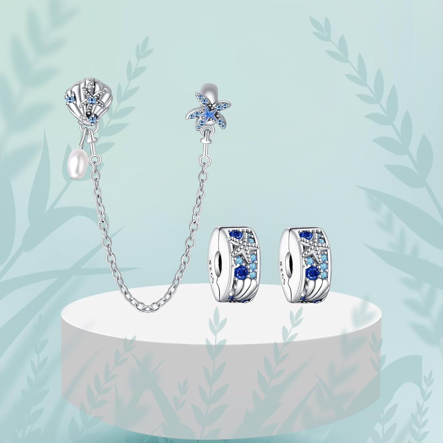 925 Sterling Silver Summer Ocean Clips Charms Safety Chain Set Shell Starfish Clip Bead Chain Charms For Bracelets Women Beads Friends family - Image 4