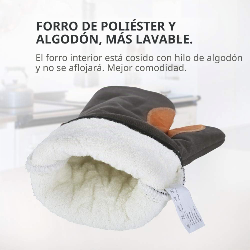 AYADA Guantes Horno Gruesos Largos Grandes, Manoplas Horno Cocina Profesional Antideslizante Lona Fibra de poliéster Cuero Oven Gloves (Gris)