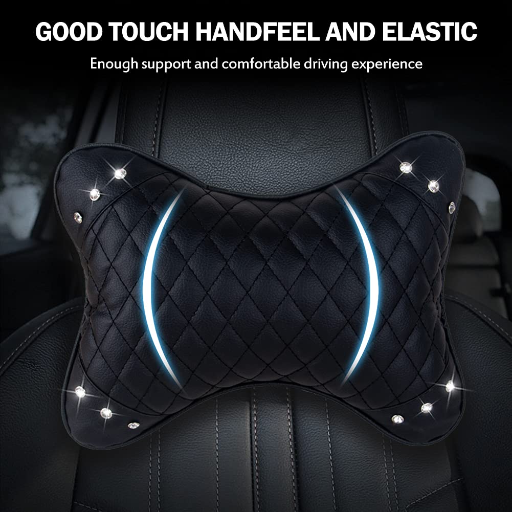 2pcs Car Neck Pillows Car Headrest Cushion Auto Leather Silk Cotton