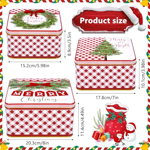 ZZXLOPEZ Winter Collage Keksdosen-Set 3 Teilig, Keksdose Quadrat, Weihnachts Gebäck Vorrats Plätzchen Dose Kekse, Blechdosen mit Deckel, Plätzchendosen, Gebäckdose für Kekse, Süßigkeiten, Schokolade