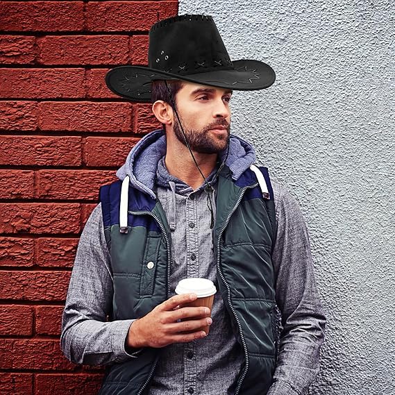 12 Chapeaux de Cowboy avec Bandanas – Pack de Chapeaux de Cowboy et Bandanas pour Fête d'Halloween, Déguisement de Cowboy pour Anniversaire (Marron, Noir)