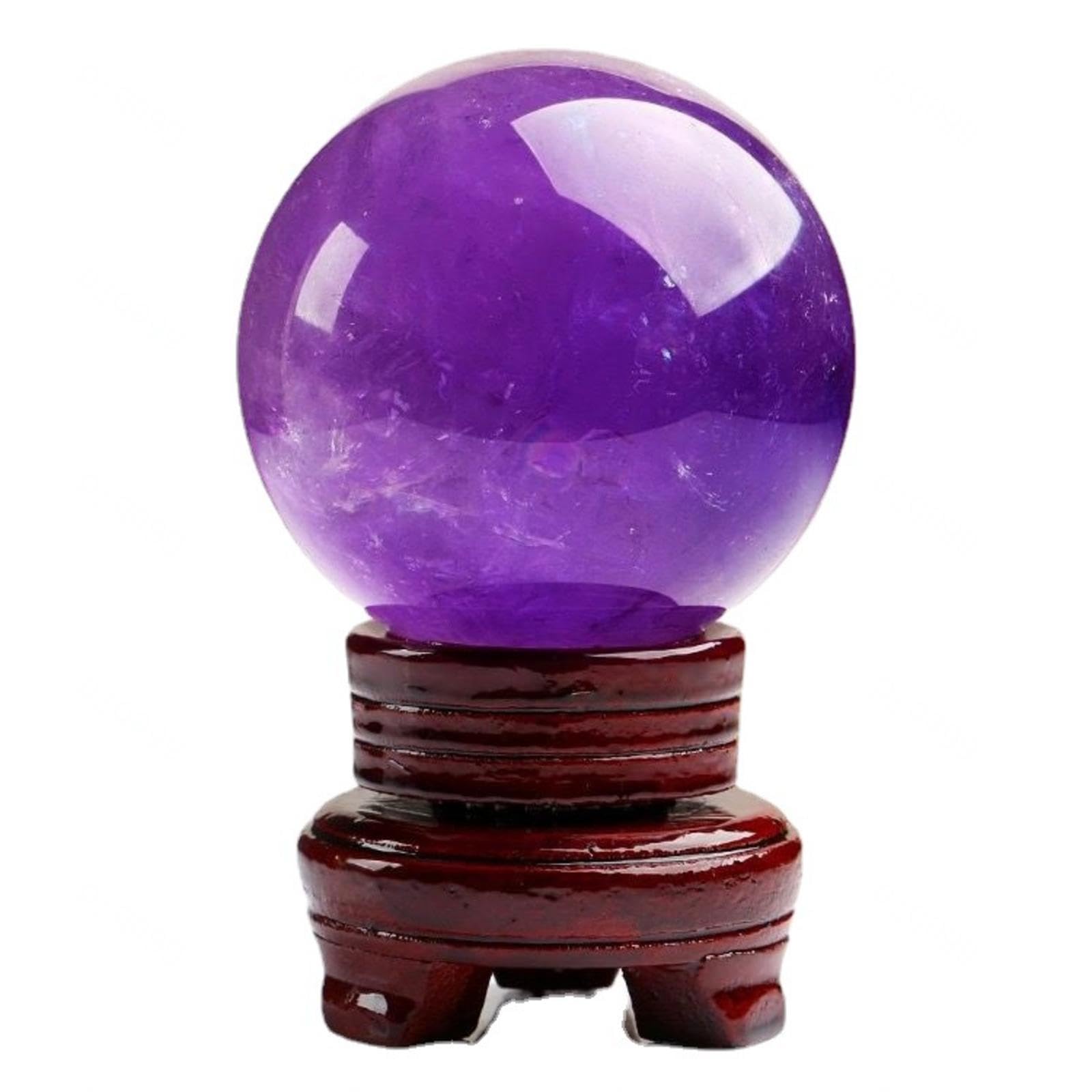 DPURPIWADY Crystal Ball Decorative Sphere with Wood Stand Crystals Stone,Amethyst ball-8cm