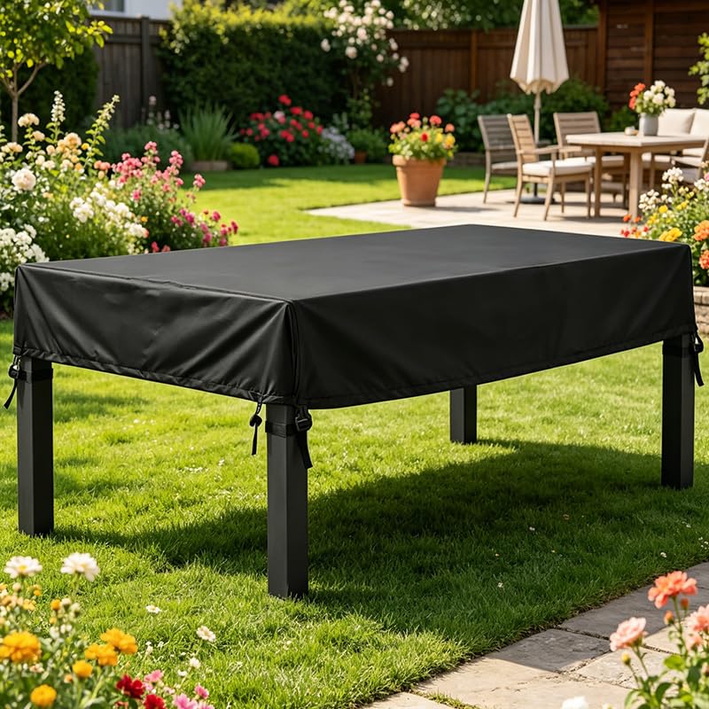 Housse de table jardin rectangulaire 400x280x30cm bâche de protection extérieure noire en Oxford 420D