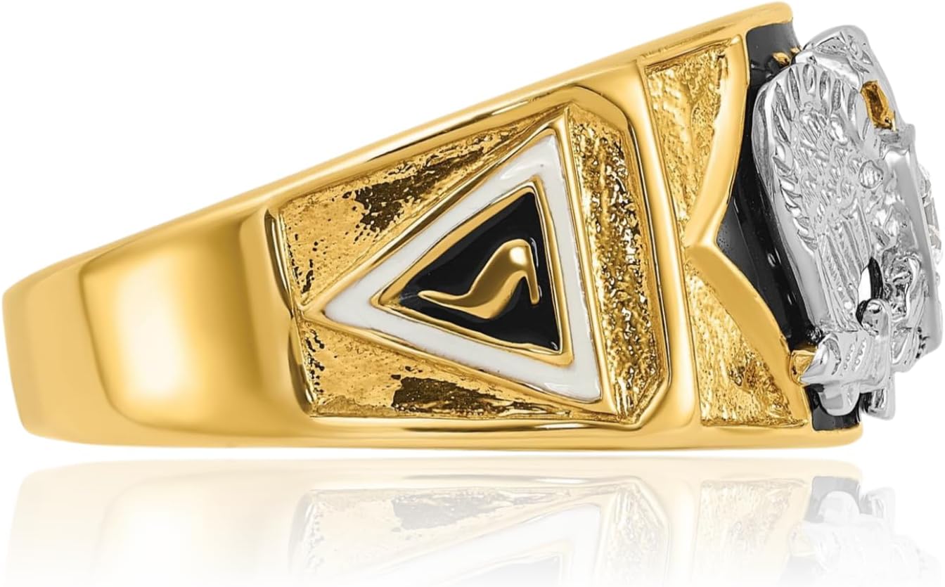 IceCarats 14K Solid Two Tone Gold 0.15 carat Diamond Extra Wide Scottish Rite Masonic Statement Signet Ring 12.6mm Band Round Cut, Natural, Prong Set