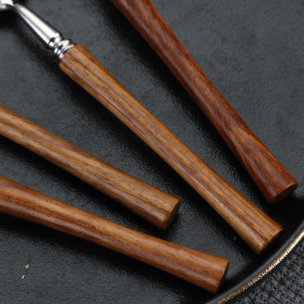 24 Piece Silverware Set for 6, 18/10 Stainless Steel Rosewood Wooden Handle Flatware Cutlery Set for Home Kitchen Restaurant, Mirror Finish, Dishwasher Safe (24-Piece for 6)