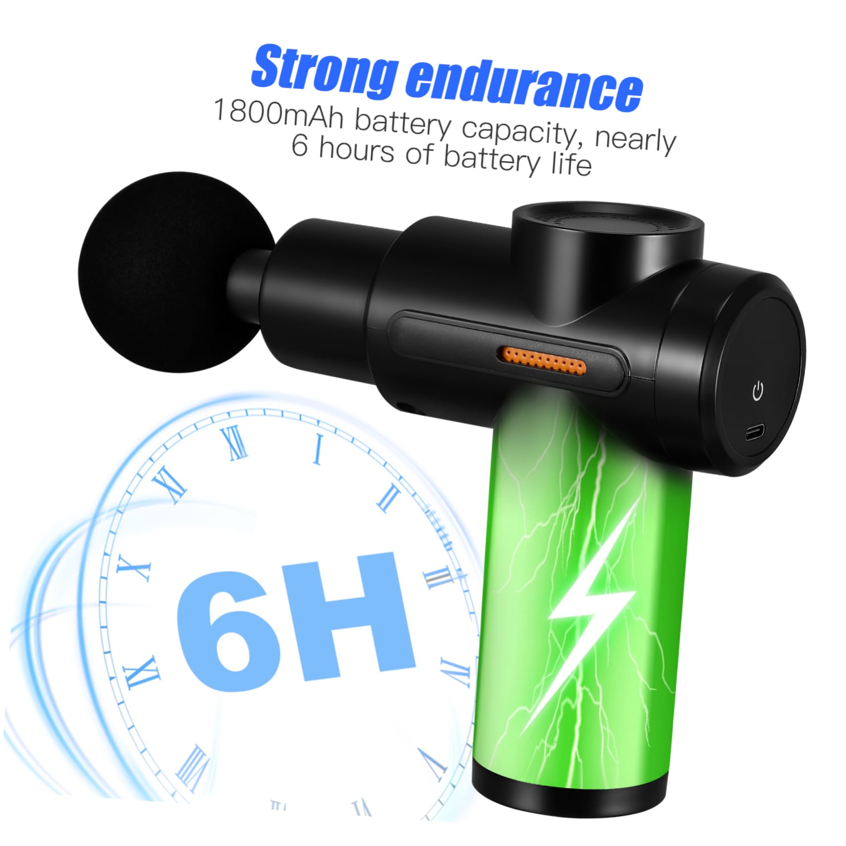 Mini Alta Velocidad de Percusión USB Portátil Negro Masajeador con 4 Cabezales y Batería de Larga Duración para Relajación Muscular y Masaje Corporal Profundo