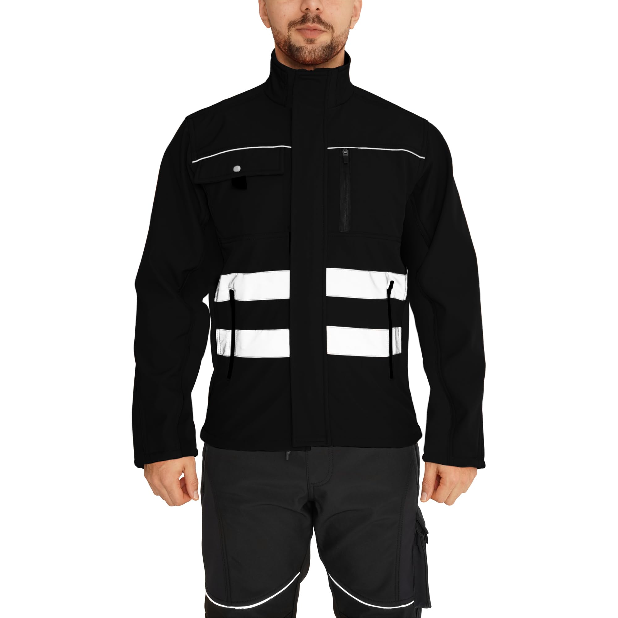 Sam CaanHi Vis Softshell Jacket Men High Visibility Viz Reflective Water Resistant Shower Proof Rain Repellent Windproof Safety Site Coat Work Wear Builder Soft Shell Workwear Warm Top