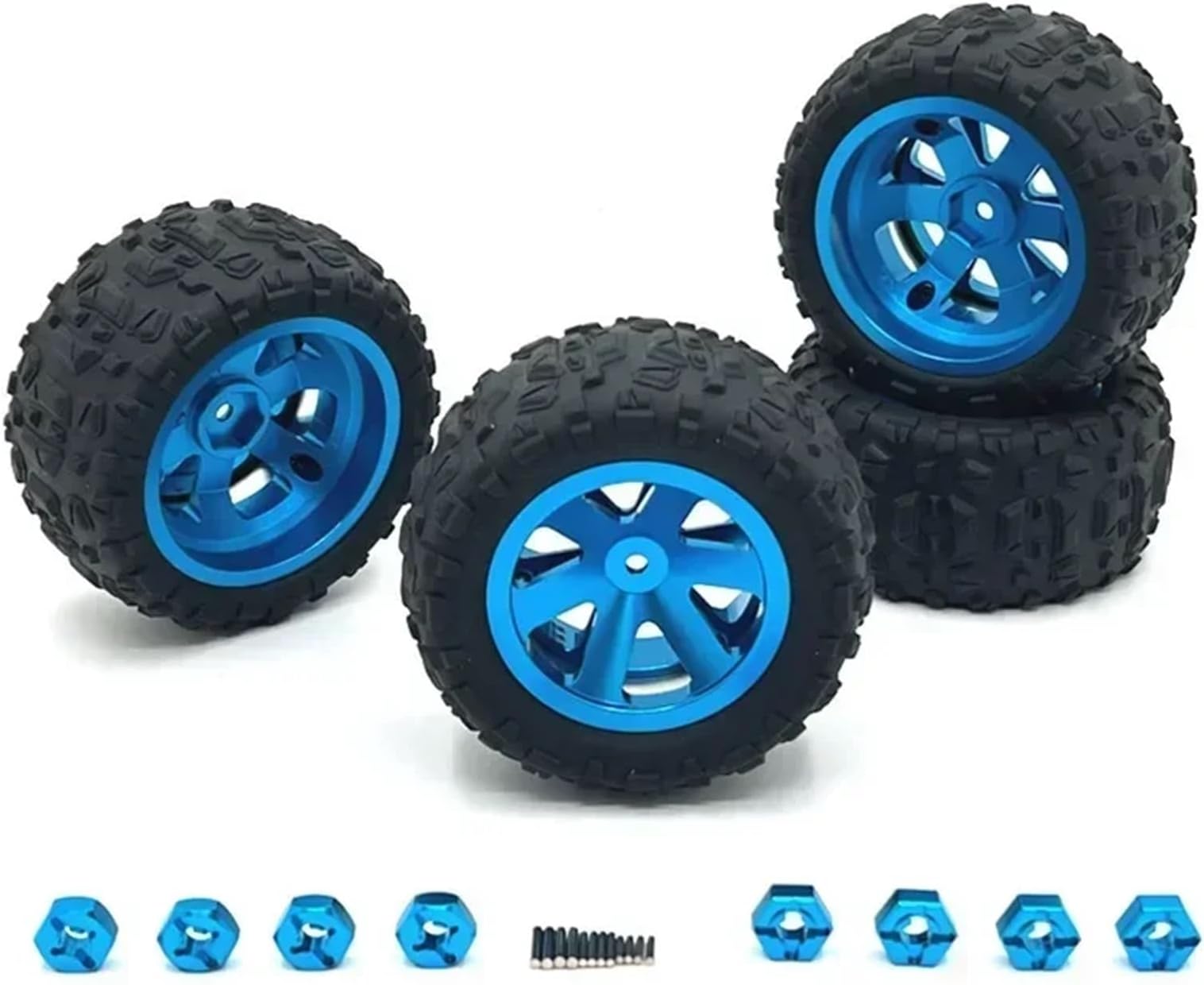 Rc Repairs Spare For Mjx 16207 08-09-10 14210 For Wltoys A959 144001 10 1/16 124017-18-19 1/12 86mm Metal Wheel Rims Tires For Rally Wheels RC Car(Blue)