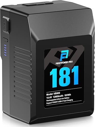 FirstPower Batería de montaje en Vbloqueo en V, 181 Wh(12600 mAh, 14.4 V), soporte de batería de montaje en V PD 60 W, cargador rápido USB-C, con