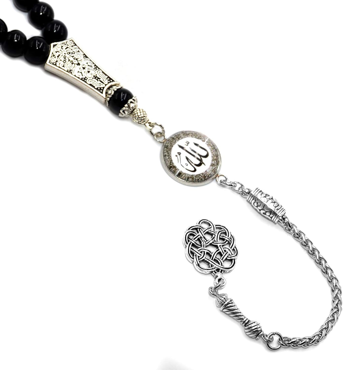 Special -Allah Tassel- Collection (8 mm -33 Beads) Worry Beads - Prayer Beads-Tesbih-Tasbih-Tasbeeh-Misbaha-Masbaha-Subha-Sebha-Sibha-Rosary (Black Agate Stone)