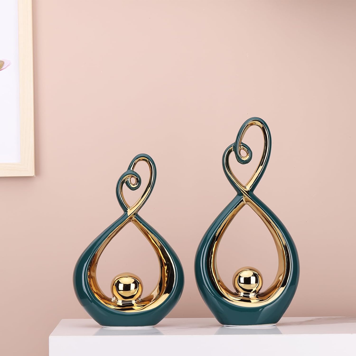 DOVDOV Modern Art Home Decor Statues, Unique Ceramic Abstract 2 Piece Set with Teal and Gold Accents for Home Decor Statues for Rooms, Bookshelves, Coffee Tables with Decorative Aesthetics. - Image 6