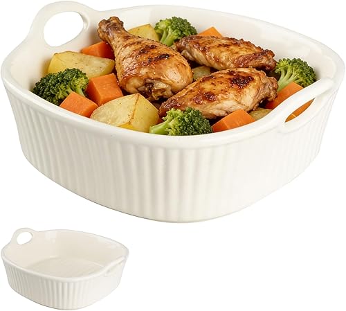 Small Ceramic Casserole Dish 18 x 16.8 x 5.5 cm for Lasagne, French Fries, Soup, Pie, Quiche and Tarts