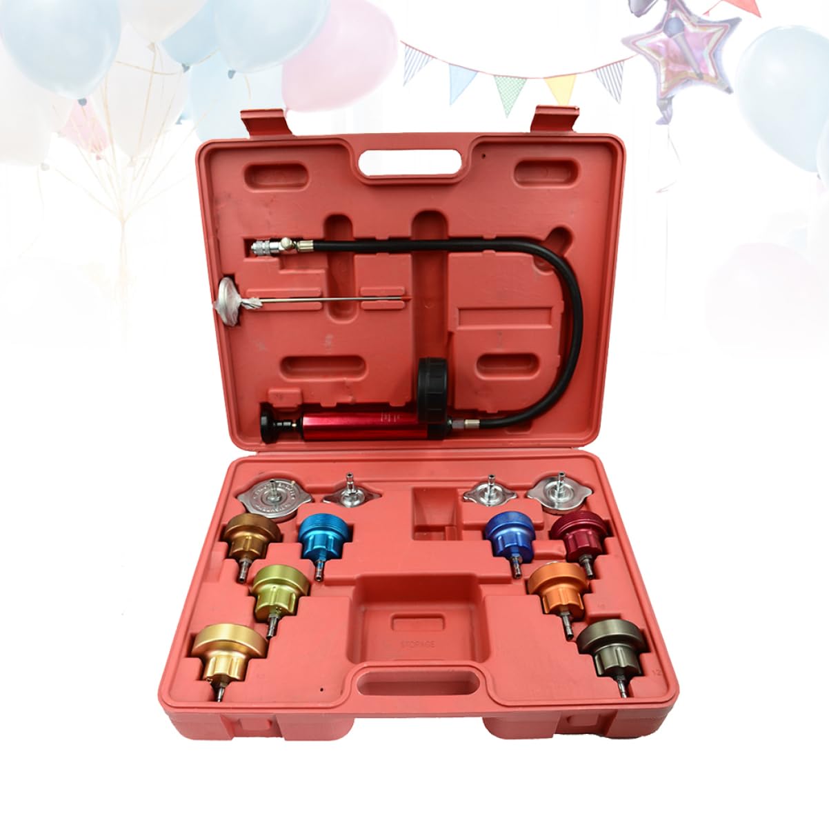 14Pcs Car Radiator Leak Detection Tool Kit Water Pressure Tester for Cooling System Quick Release Couplings Easy to Read Gauge Suitable for Multiple Models