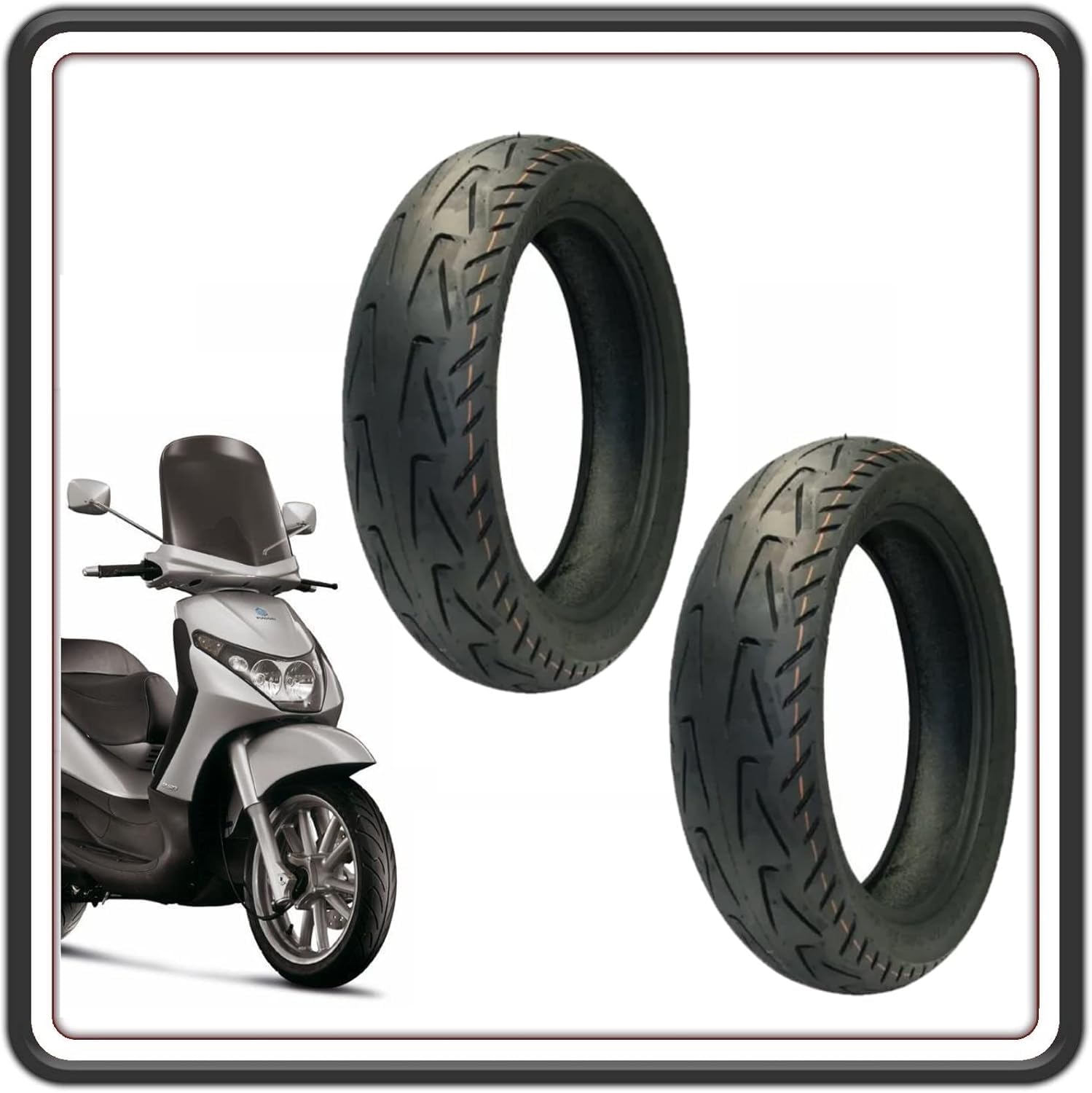 KIT COPPIA DUE GOMMA GOMME COPERTONE COPERTONI PNEUMATICI COPERTURE GOMME MISURA 110/70-16 - 140/70-16 COMPATIBILI CON PIAGGIO BEVERLY 250 MODELLO 2005