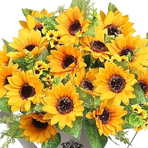 AmyHomie Artificial Sunflower Bouquets,2 Bunches Fake Wildflowers for Baby Shower Home Wedding Spring Decor, Bride Holding Flowers,DIY Garden Craft Art Decor AmyHomie Artificial Sunflower Bouquets2 Bunches Fake Wildflowers for Baby Shower Home Wedding Spring Decor Bride Holding FlowersDIY Garden Craft Art Decor