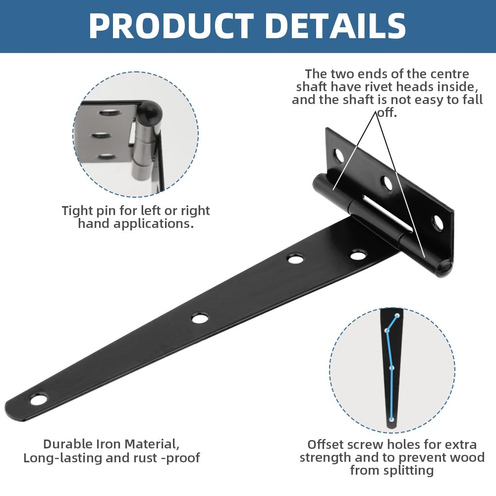 HOTUT 4X 6 Tee Hinges, Heavy Duty T-Hinges with 1 Stainless Steel Door Latch, Metal T Hinge with Rustproof Coating - Image 3