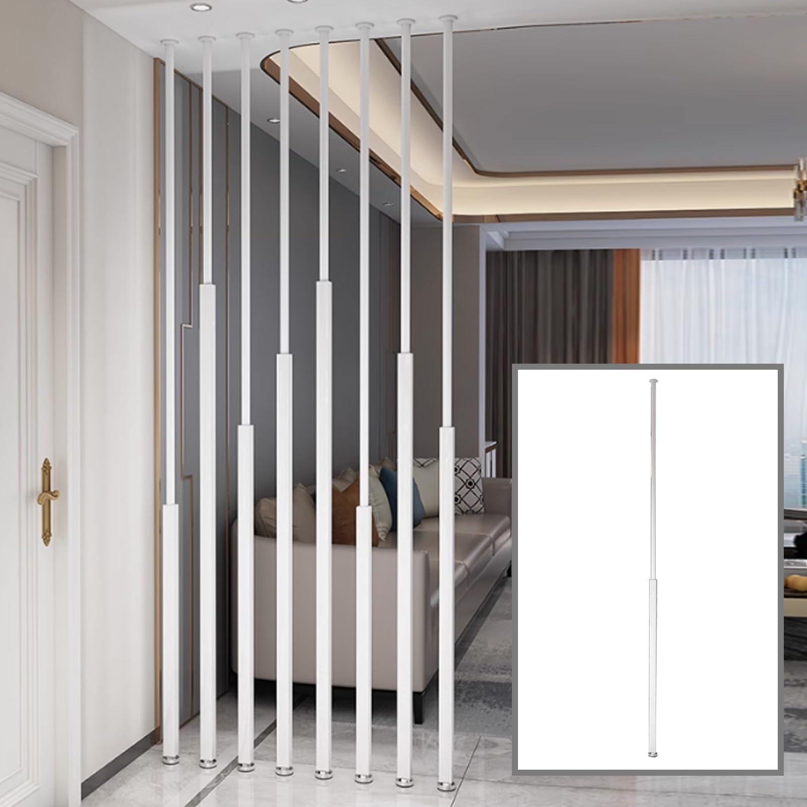 GLETSF Floor-To-Ceiling Wall Partition Room Divider, Modern Aluminum Privacy Screens, Space-Saving Divider For Teahouse, Coffee Shop, Hotel, Small Space Decor -White-250cm(8.2ft)