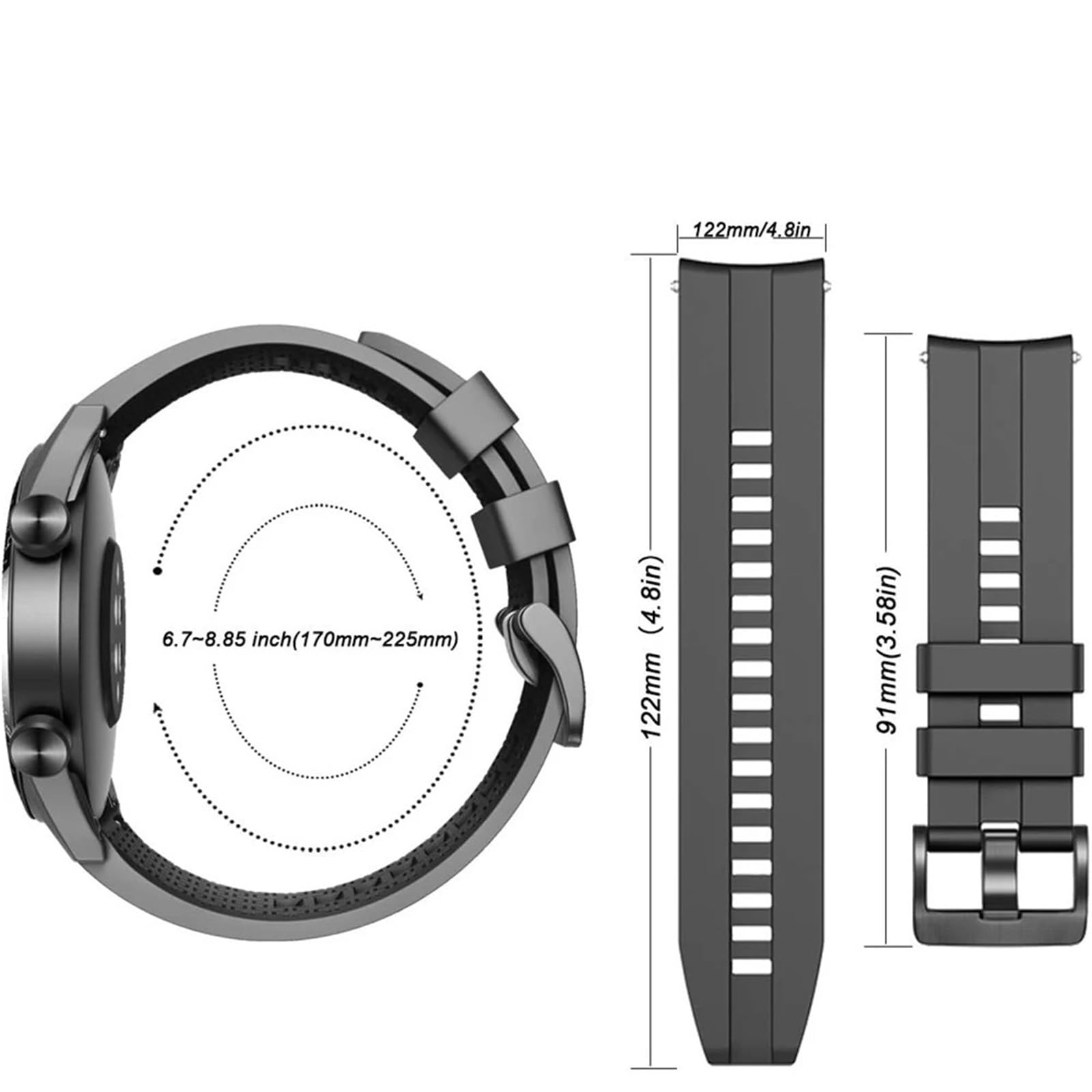 Uniwersalny zapasowy pasek do zegarka 18 mm 22 mm silikonowy pasek miękka bransoletka (czarny, 18 mm)
