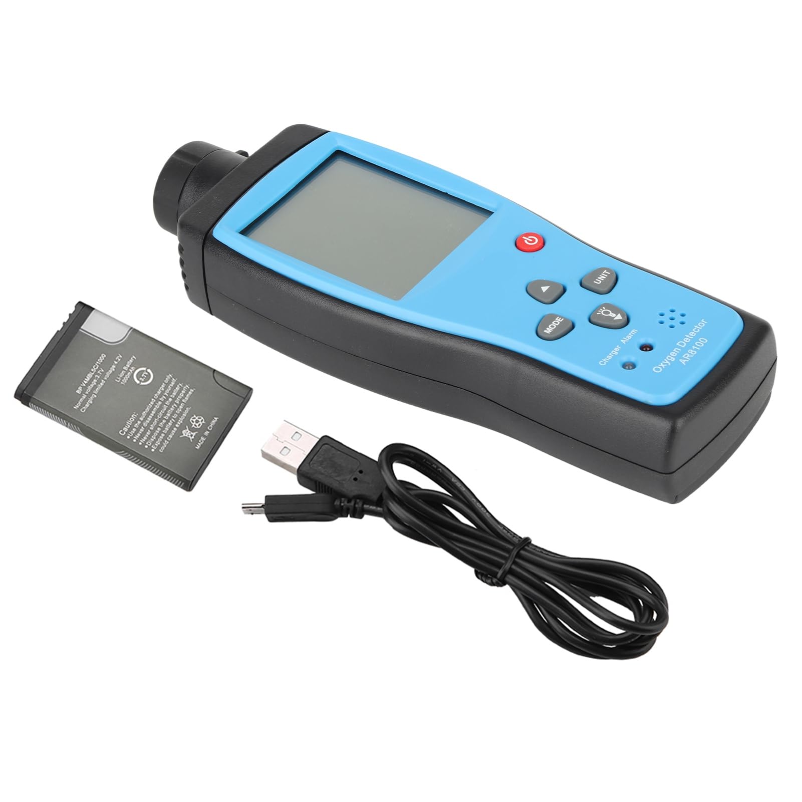 Rilevatore di Ossigeno AR8100, Misuratore di Ossigeno Portatile in ABS, Range da 0 a 30%, Display LCD Retroilluminato, Allarme Luminoso Audio Ricaricabile per Uso Esterno in Fabbrica, Casa,