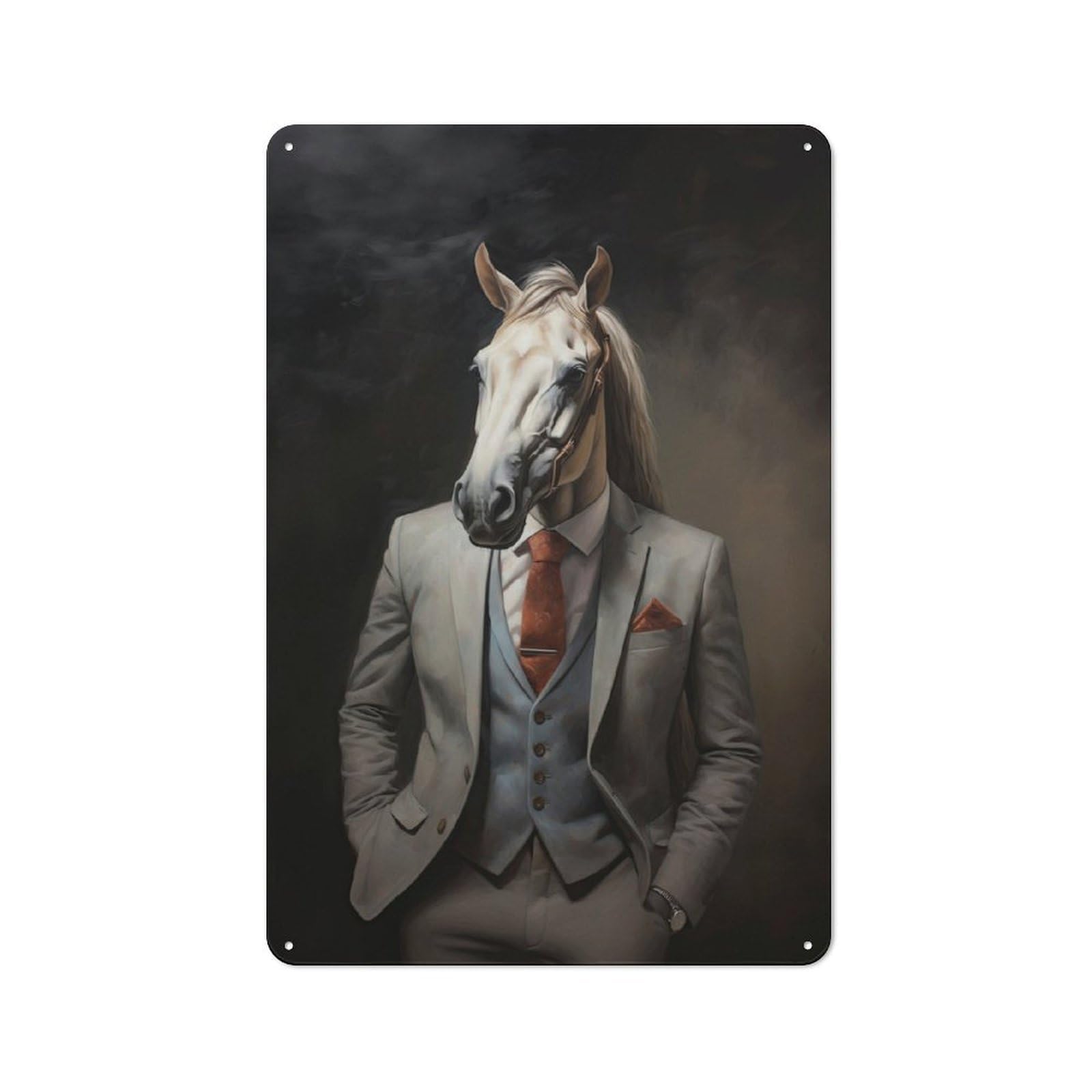 Junmoney Horse In A Suit Retro Metal Wall Sign 30X20cm With For Garage Wall, A Decorative Metal Sign For Garages And Workshops