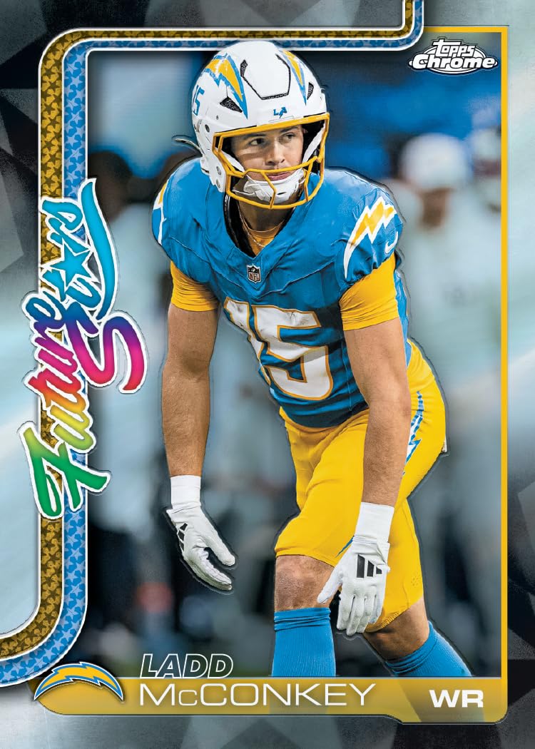 Topps Chrome® Football 2025 – Value Box (zawiera 4 karty w opakowaniu, 7 opakowań w pudełku).