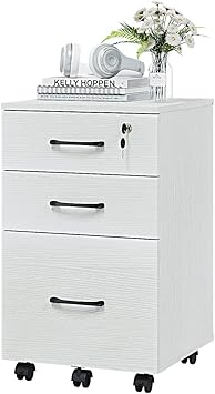 Panana 3 Drawer Wood Mobile File Cabinet, Under Desk Storage Drawers Small File Cabinet for Home Office White