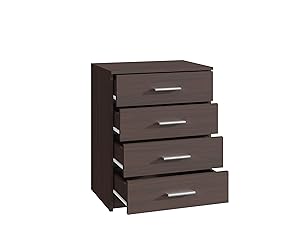 MATKAM Cómoda Bodo 4S de Aspecto Moderno, Ancho 60 x Alto 75 x Fondo 35 cm, Tablero de Mueble Laminado, con Panel Posterior, 4 cajones, Cada uno con Tirador Alargado para Apertura (wengué)