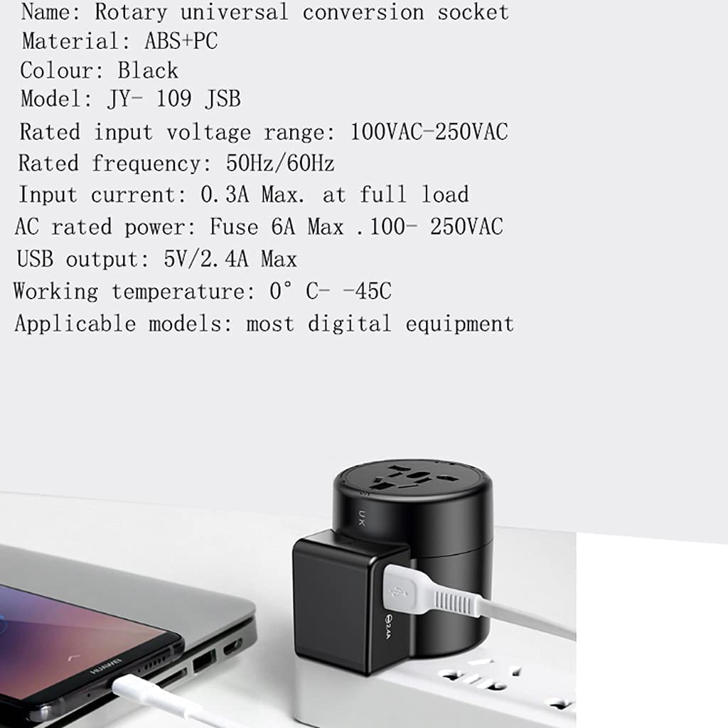 Adaptateur de Voyage International Mondial avec Deux Ports de Charge USB Adaptateur de Voyage Mondial Tout-en-Un pour Les États-Unis, l'UE, Le Royaume-Uni et l'UA
