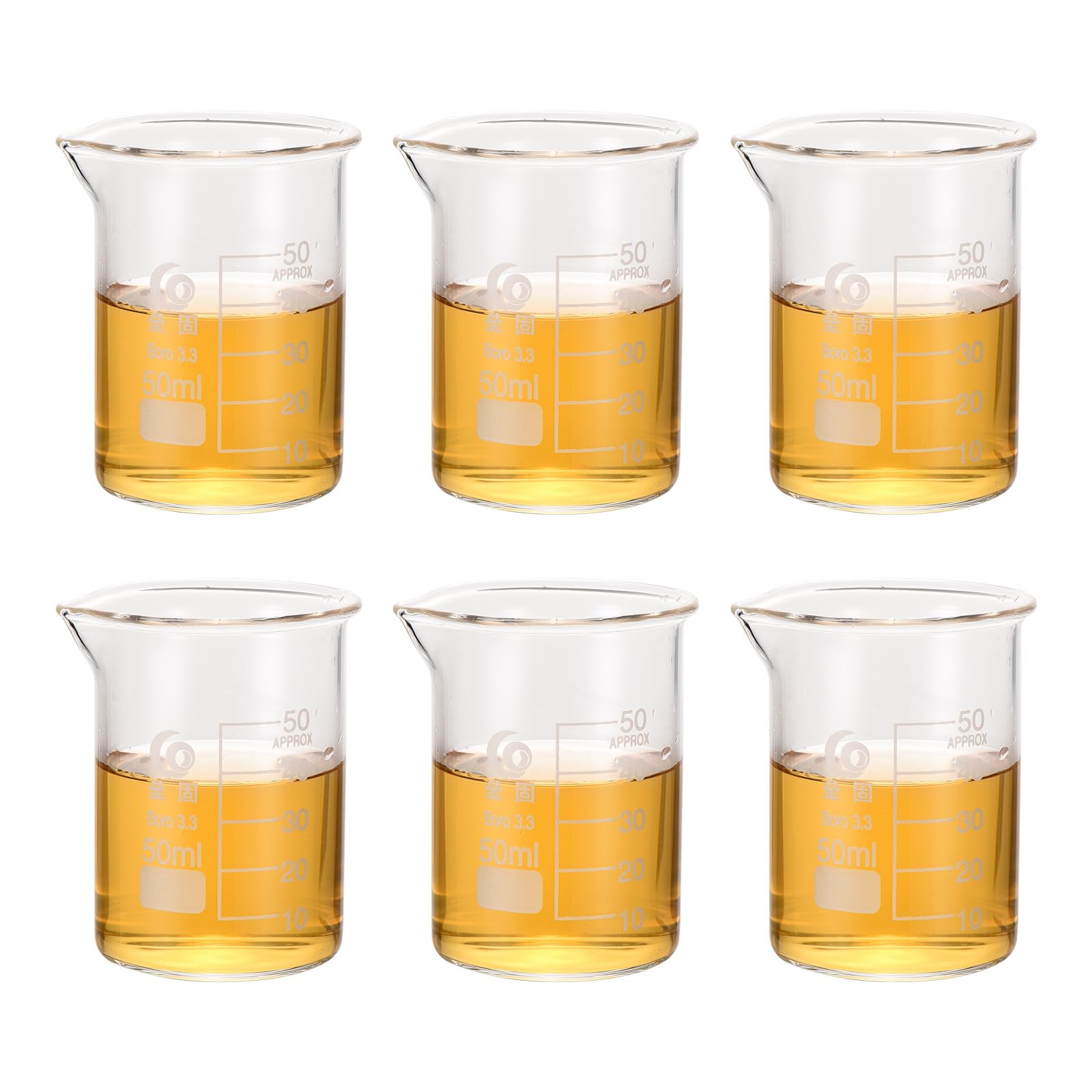 PATIKIL 10ml Low Form Glass Beaker, 6Pcs 3.3 Borosilicate Glass Beakers Graduated Measuring Cup with Spout for Lab Experiment, Cooking and Baking, Clear