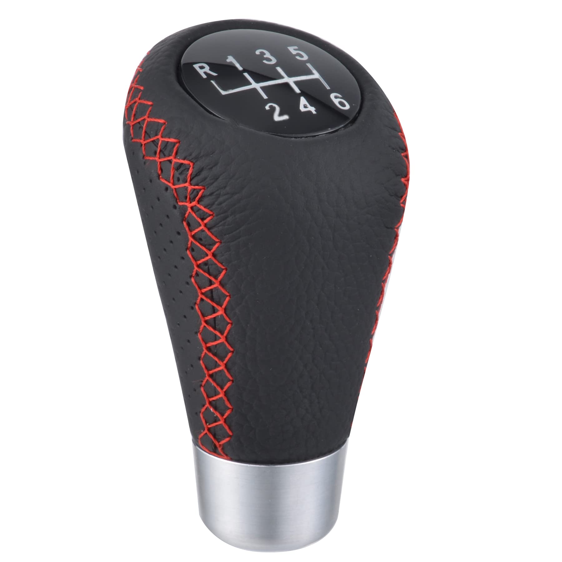 Padaodao 6 Speed Gear Knob Stitched Leather Stick Shifter Handle for Most Manual Vehicles MT at Cars, Red