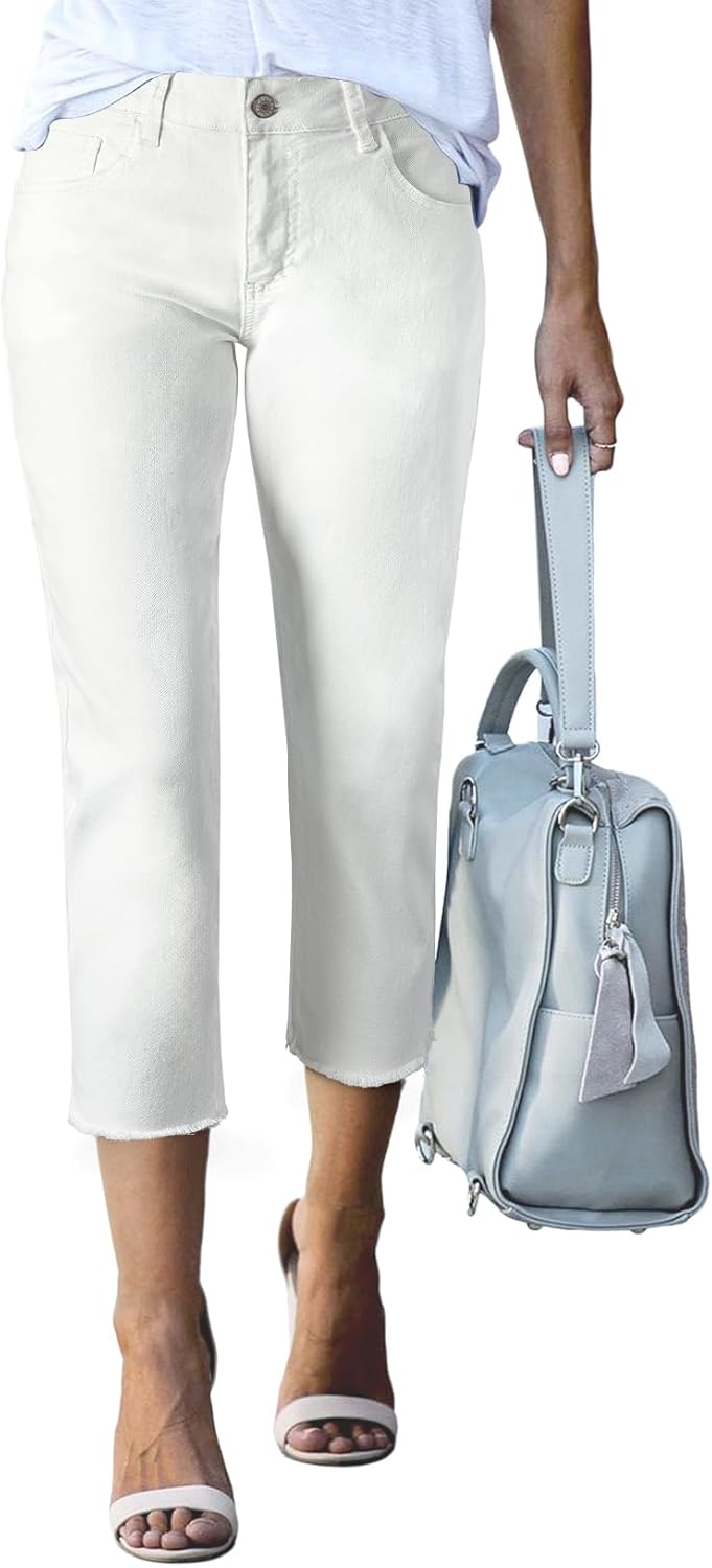 Sidefeel Women's Capri Jeans High Waisted 2026 Summer Fashion Straight Leg Raw Hem Denim Capri Pants