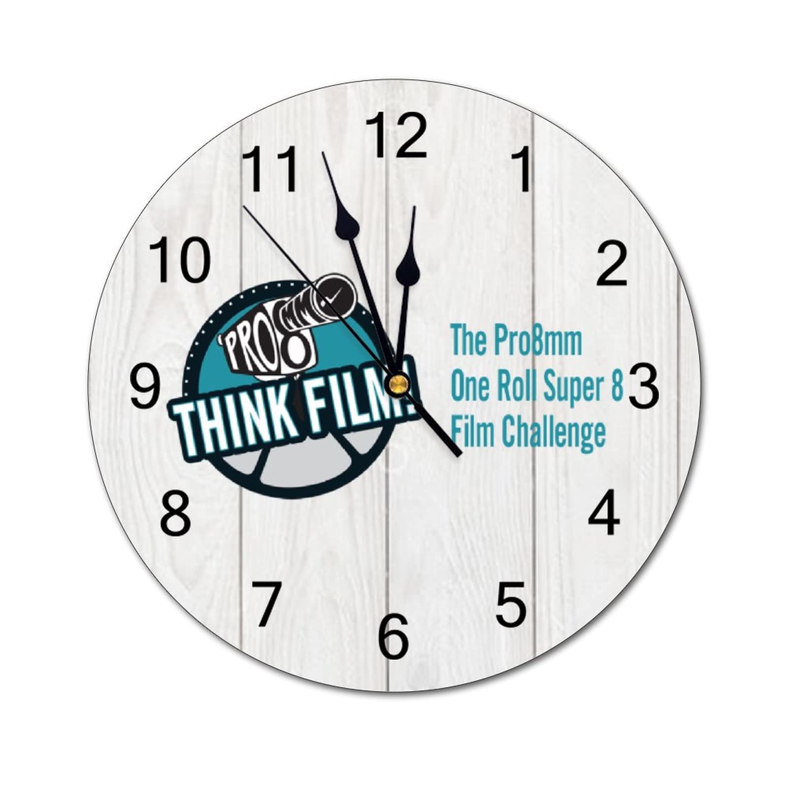 Funlucy Modern Round Wall Clock Think Film The Pro8mm One Roll Super 8 Film Challenge Silent Non Ticking Wall Clocks for Kitchen, Office, Retro Hanging Clock, 10 Inches