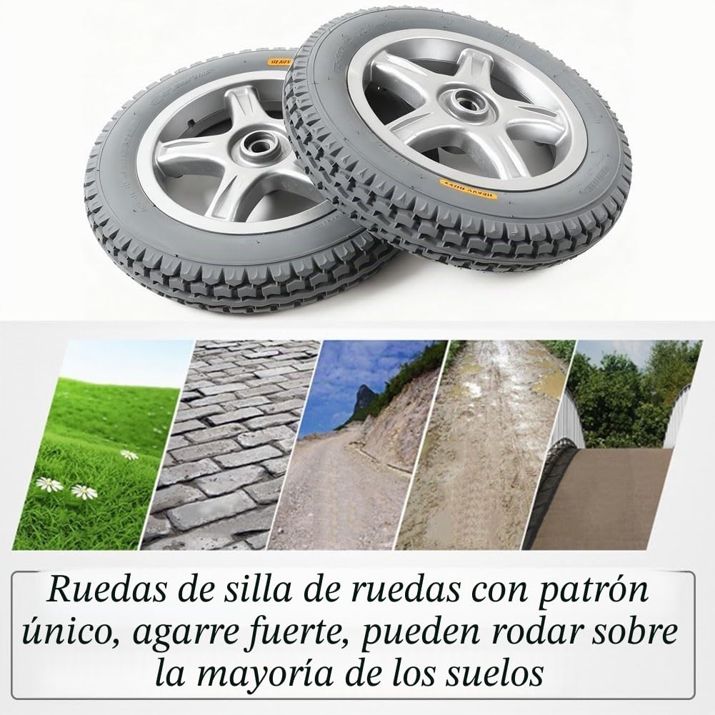Ruedas Traseras de Repuesto for Silla de Ruedas Eléctrica de 12", Neumáticos de Goma Maciza, con Rodamientos de 17 mm