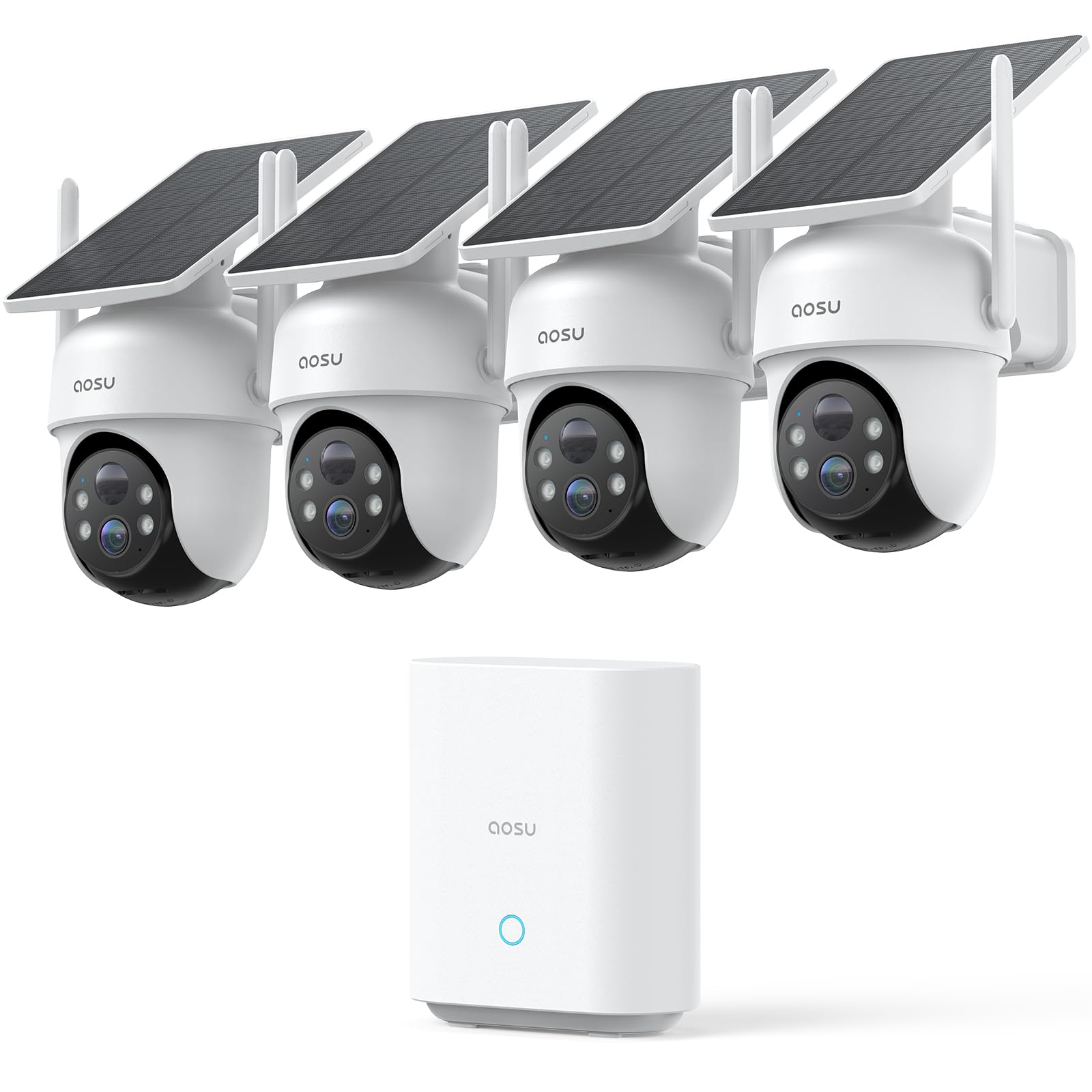 aosu 2K Camara de Vigilancia Solar Exterior, 2 Cámaras y aosuBase Kit, Sin Suscripción, 360° PTZ Seguimiento Automático, 32 GB Local, Audio Bidireccional Alarma Visión Nocturna Color, WiFi 5G y 2.4GHz