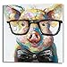 SEVEN WALL ARTS -Pig Canvas Wall Art Smart Pig with Glasses Pop Art Hand Painted Colorful Animal Piggy Canvas Artwork for Kids Room Home Office Decor 24 x 24 Inch