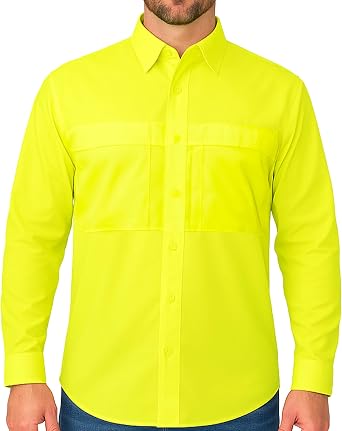 Mens Pescador Long Sleeve Fishing Shirt, Lightweight Polyester Button Down with Vented Back