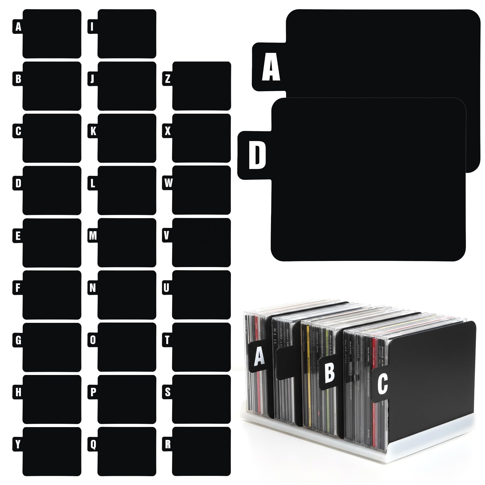 26PCS Black Vinyl Record Dividers, A-Z Dividers for Vinyl Albums, Alphabetical Divider for Records Albums File(Black)