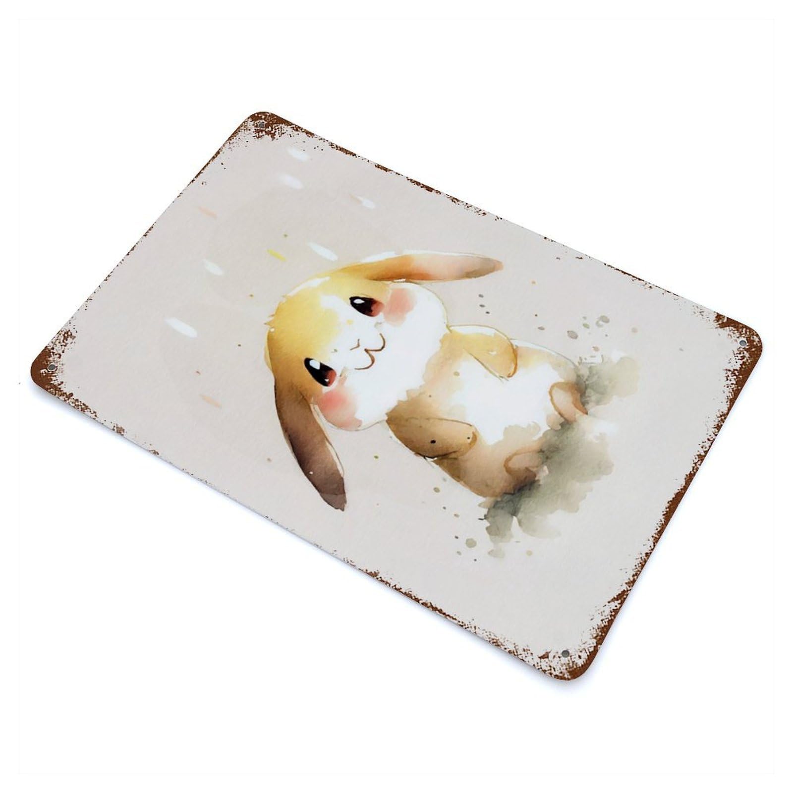 Rabbit Cute Watercolor Rusty Metal Tin Sign 11.8"x7.9", Industrial Home Decor for Garage, Pub Or Kitchen