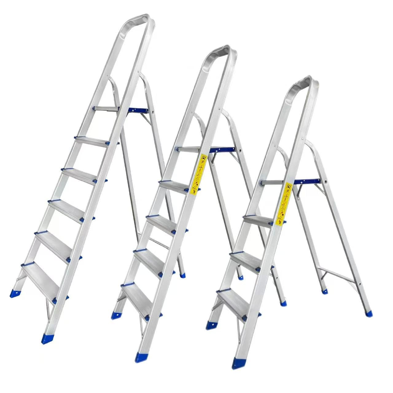 Aluminium Stehleiter 3-7 Stufen – Klapptritt aus Alu, rutschfeste breite Stufen, 150 kg Belastbarkeit, Stabiler Sicherheitsbügel, kompakt faltbar (nomal, 4 Stufen - 78cm)