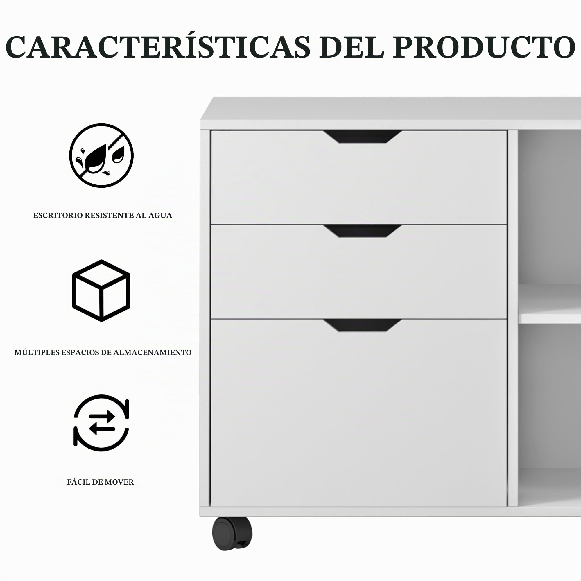 soges Armario Archivador Móvil Cajonera de Oficina con Ruedas para Archivos A4, Documentos, Carpetas de Archivo, Blanco