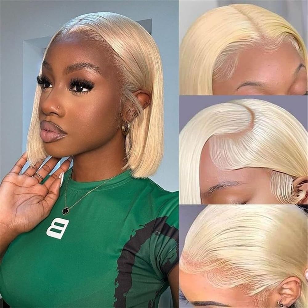 613 blond krótka peruka bob, prawdziwe włosy, 13 x 4 HD, przezroczyste peruki z przodu, bez kleju, 180 gęstości, dla kobiet do cienkich włosów