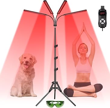 SAVILER Red Light Therapy Lamp for Face and Body, 4-Head Light Therapy Device with Adjustable Stand, 3-in-1 Chip 660nm Red Light & 850nm Near Infrared Light for Skin Care, Muscle Comfort, Home Use
