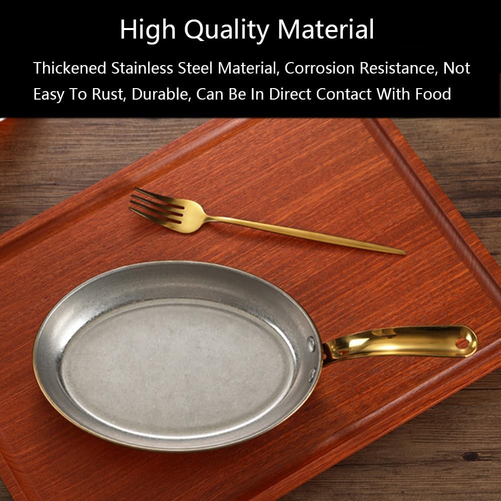 6 Sizes Stainless Steel Spanish Paella Pan with Single Handle Oval Seapaella Dish Non Stick Paella Cookware, Skillet for Homes or Restaurants/Silver/24Cm