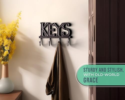 Miniatura 4 de Llavero de pared  Llavero montado en la pared con la palabra "KEYS"  4 ganchos para llaves  Parrilla decorativa de hierro fundido para llaves  Con