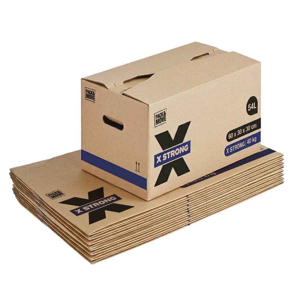 Pack and Move - Zestaw 10 kartonów do przeprowadzki X Strong - 60 x 30 x 30 cm - Obciążenie 40 kg - Ekstremalna wytrzymałość - Duża pojemność