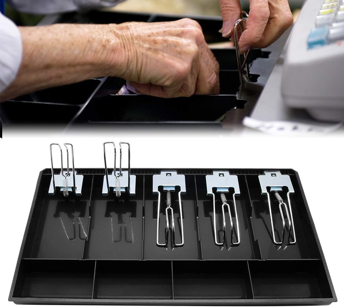 GOBBLER Cash Tray 5 Bill / 4 Coin, Durable ABS Cash Money Organiser with Stainless Steel Metal Clips (Black) - 5B4C 3